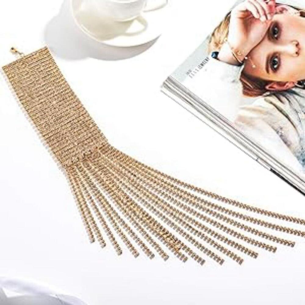 Long Tasseled Rhinestone Bracelet In Gold - Picture 4 of 6